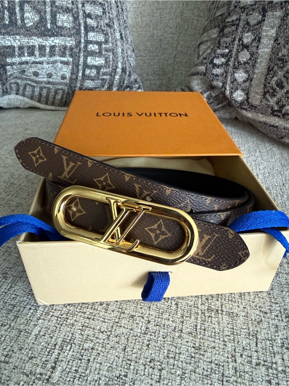 Louis Vuitton Monogram Belt with Gold LV Buckle - Brown - Picture 2 of 13